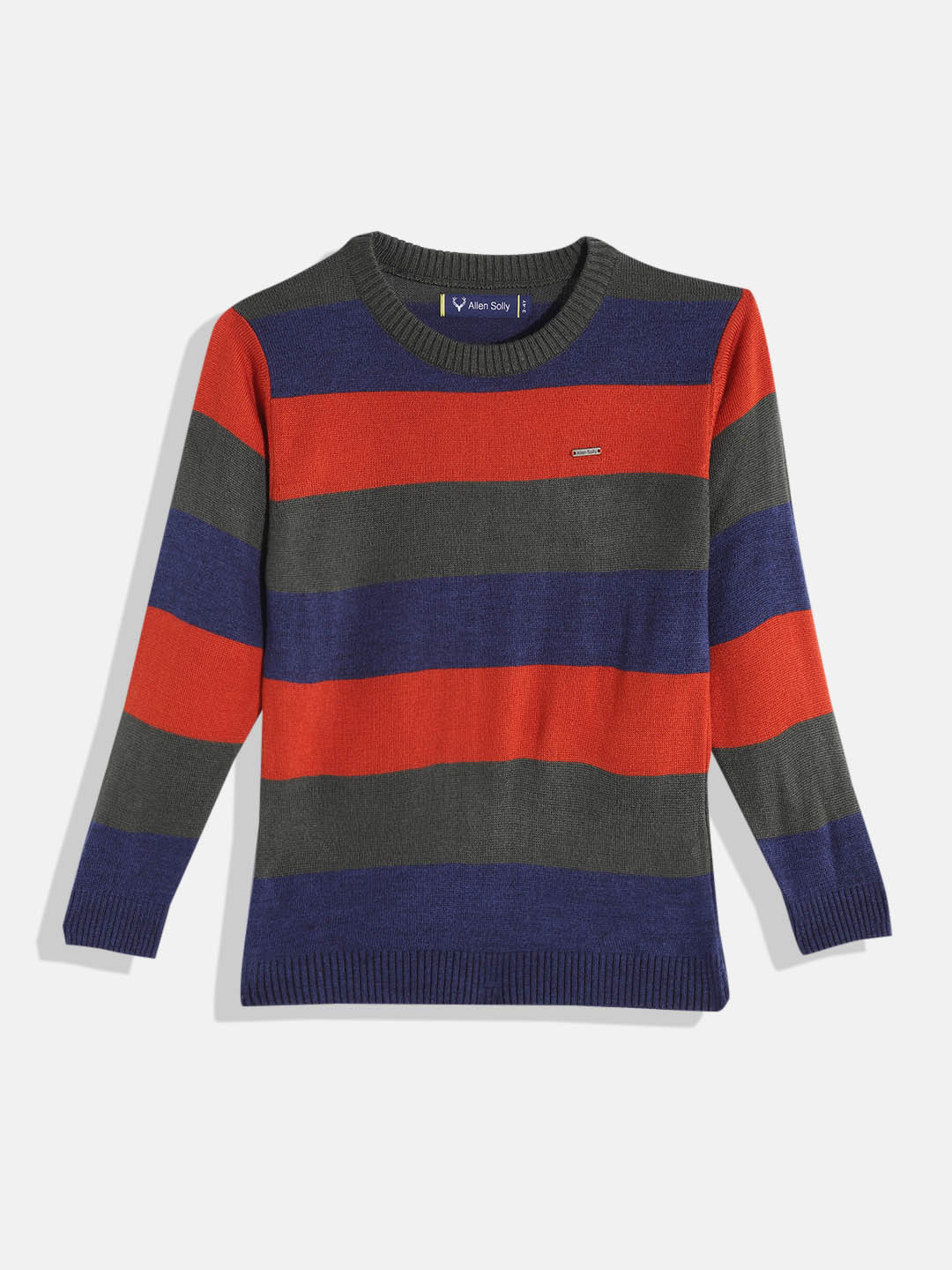 

Allen Solly Junior Boys Olive Green & Navy Blue Striped Pullover