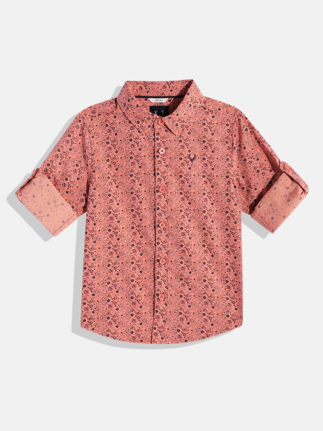 

Allen Solly Junior Boys Pink Classic Ethnic Motifs Printed Pure Cotton Casual Shirt