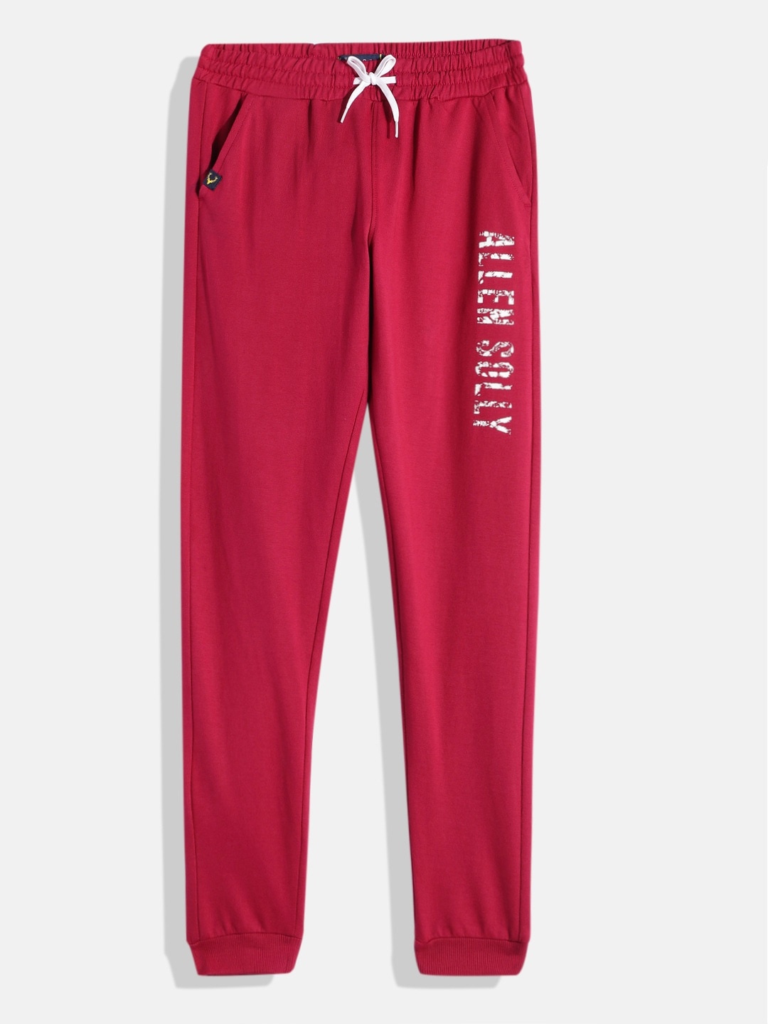 

Allen Solly Junior Boys Brand Logo Printed Pure Cotton Joggers, Maroon