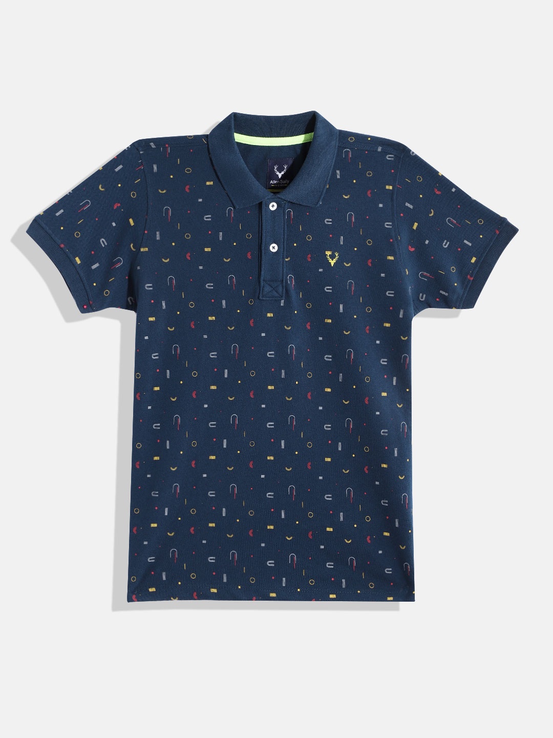 

Allen Solly Junior Boys Geometric Printed Polo Collar T-shirt, Navy blue