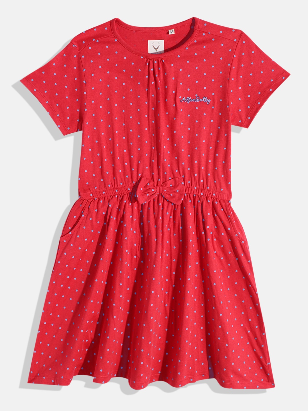

Allen Solly Junior Girls Polka Dot Printed Pure Cotton Fit & Flare Dress, Red