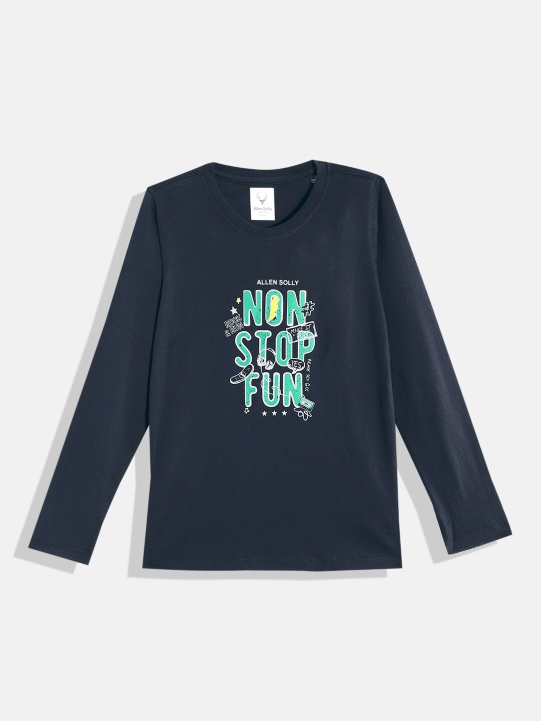 Allen Solly Junior Boys Pure Cotton Typography Print T-shirt, Navy blue