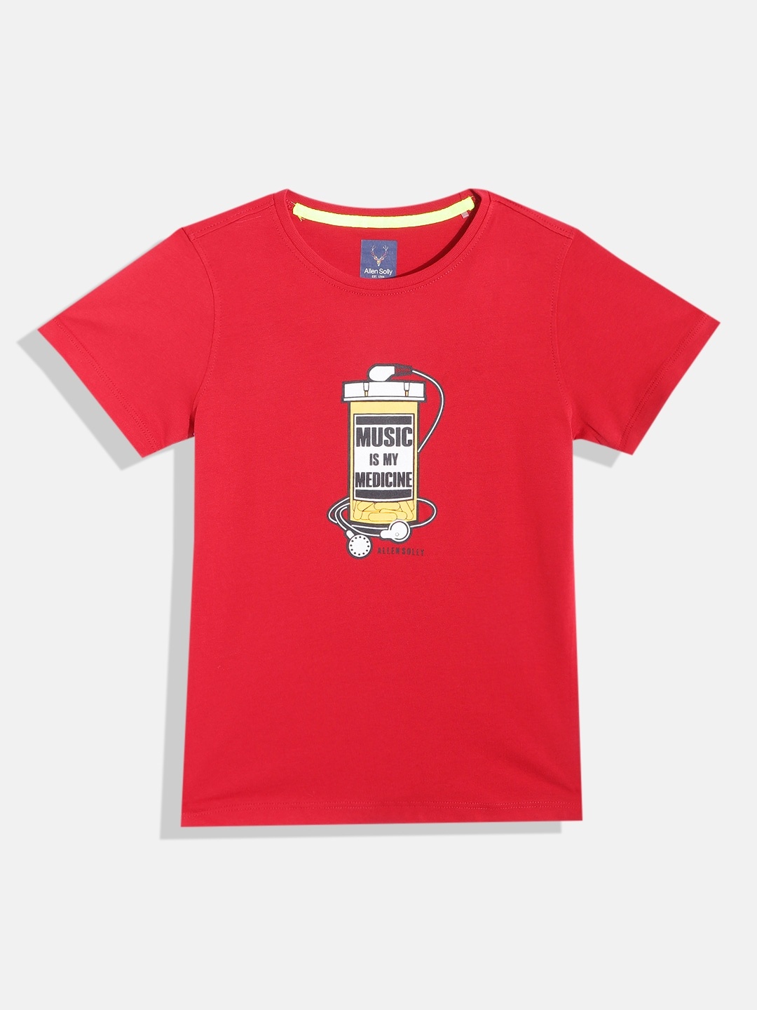 Allen Solly Junior Boys Red Pure Cotton Typography Printed T-shirt