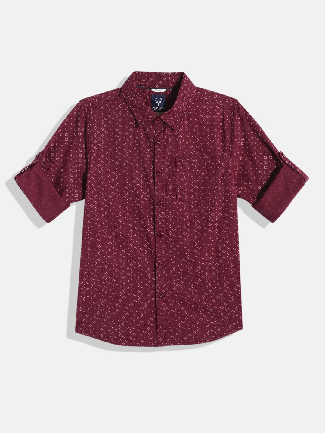 

Allen Solly Junior Boys Sport Micro Ditsy Opaque Printed Pure Cotton Casual Shirt, Burgundy