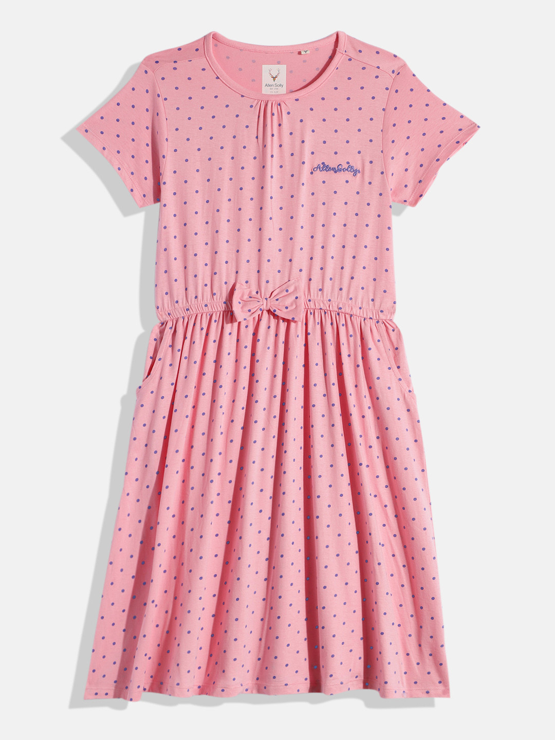 

Allen Solly Junior Girls Polka Dot Printed Pure Cotton Fit & Flare Midi Dress, Pink