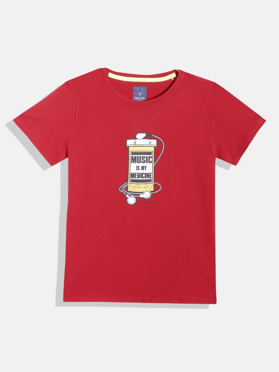 

Allen Solly Junior Boys Red Pure Cotton Typography Printed T-shirt