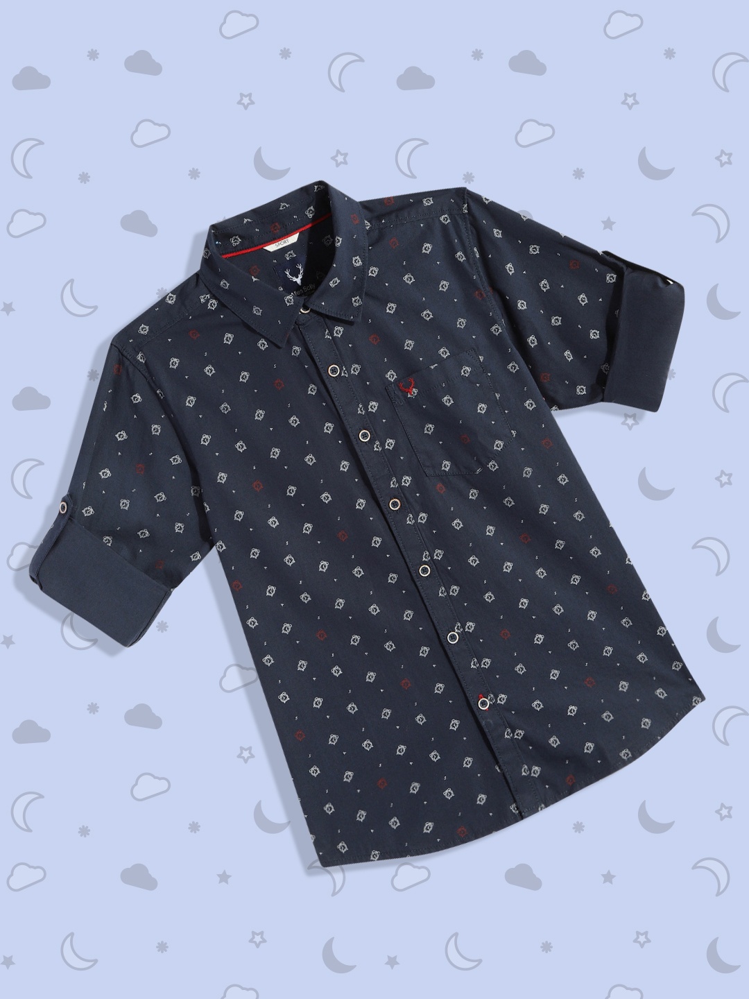 Allen Solly Junior Boys Navy Blue Sport Printed Pure Cotton Casual Shirt