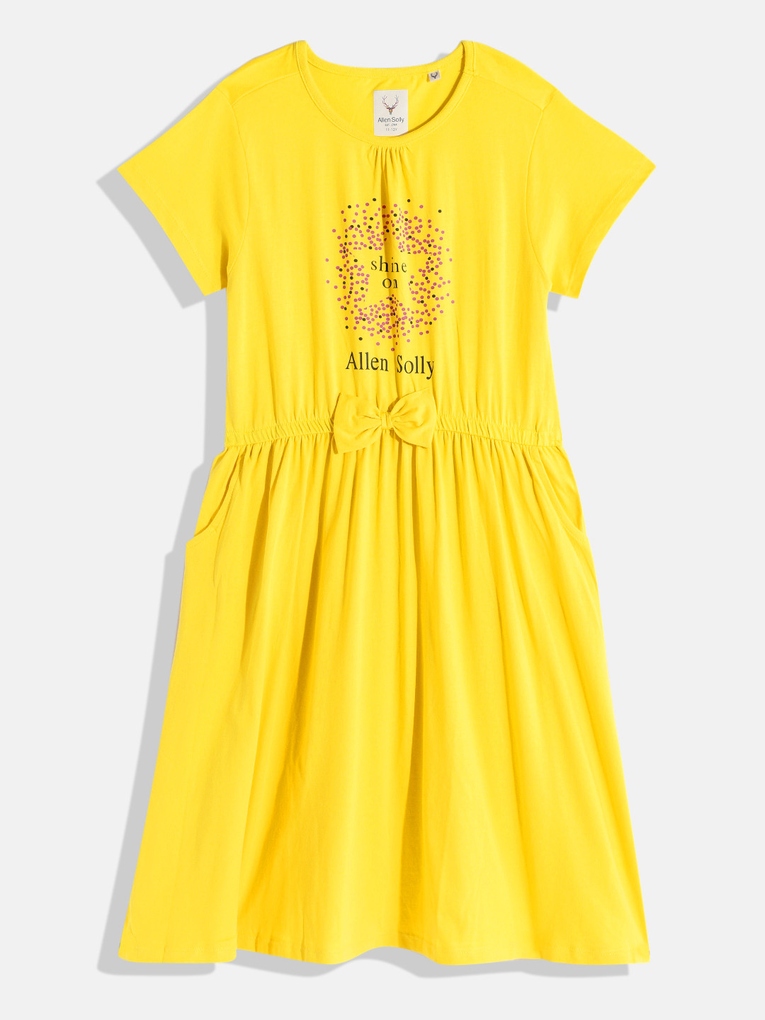 

Allen Solly Junior Girls Brand Logo Printed Pure Cotton Fit & Flare Dress, Yellow
