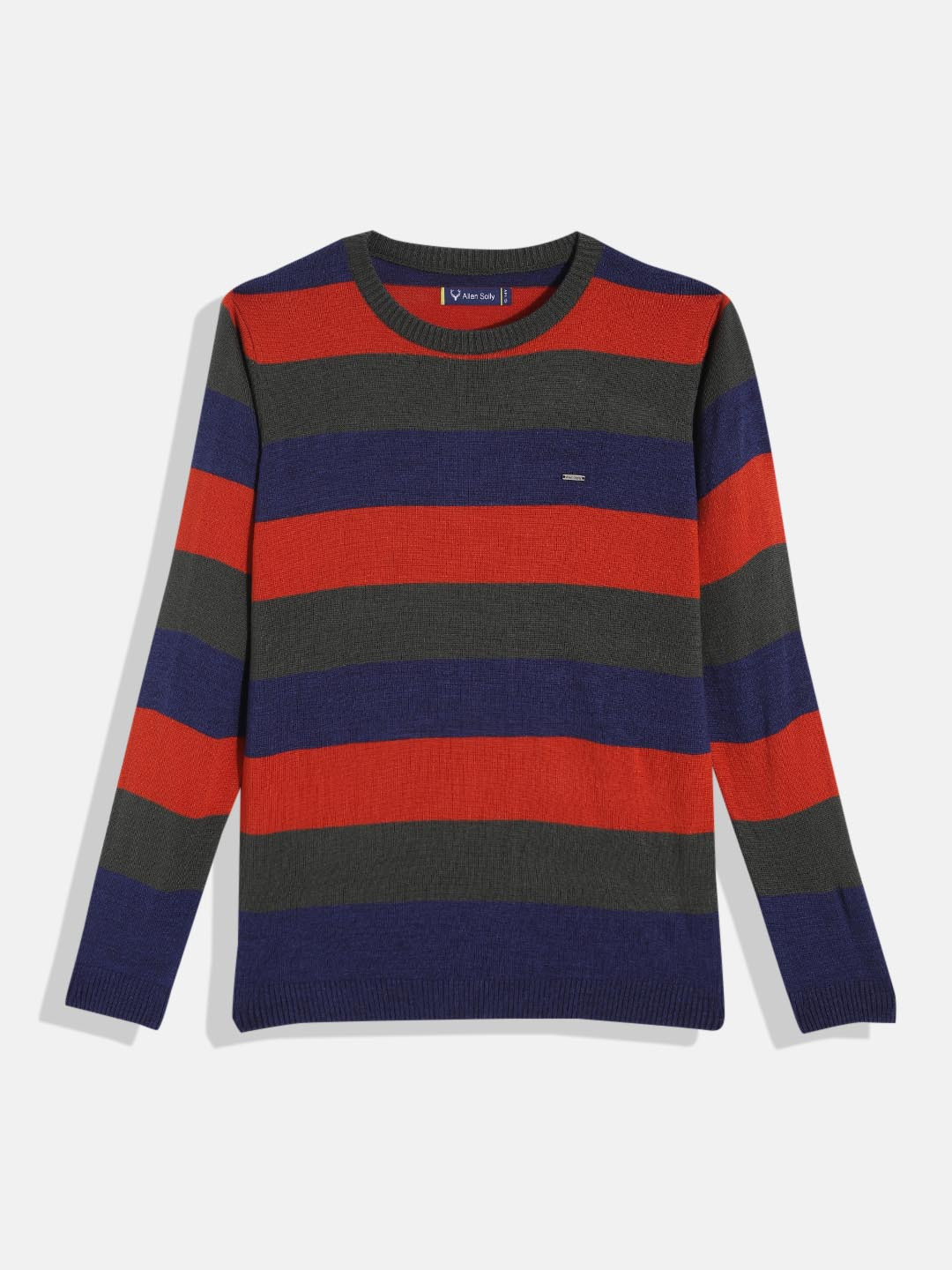 

Allen Solly Junior Boys Olive Green & Navy Blue Striped Pullover