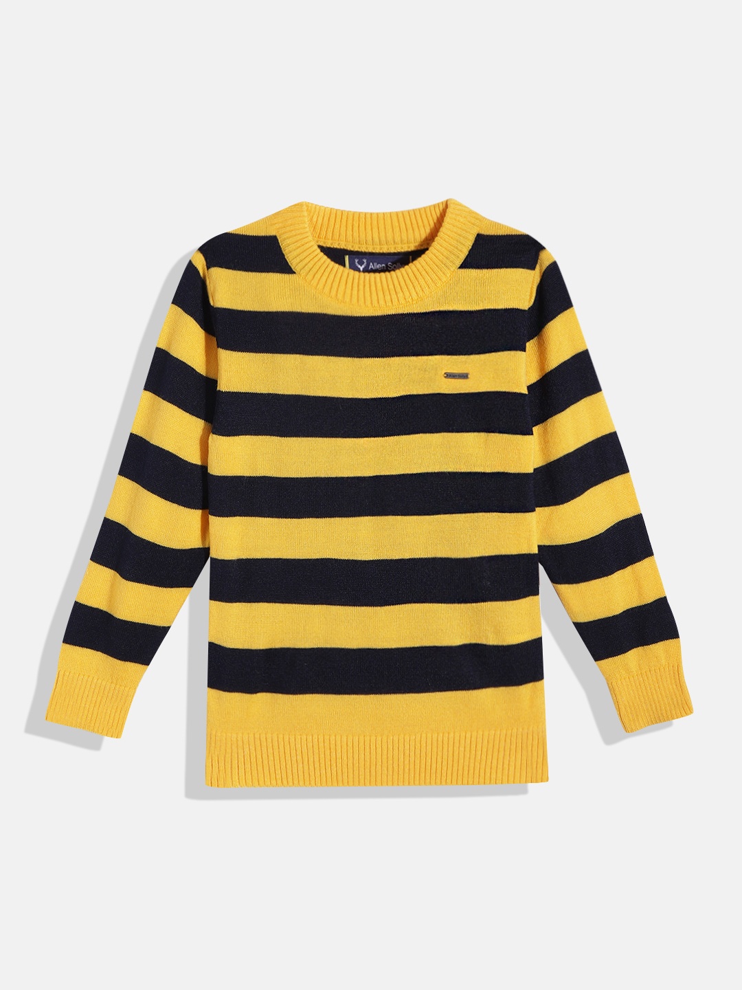 

Allen Solly Junior Boys Mustard Yellow & Navy Blue Striped Pullover