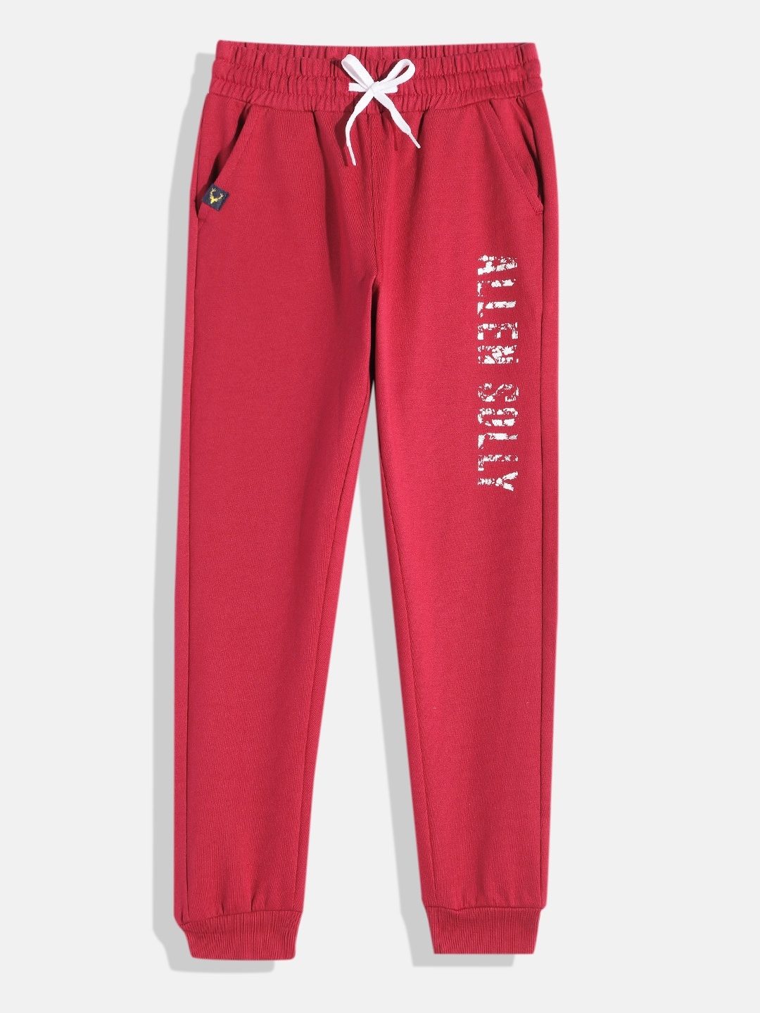 

Allen Solly Junior Boys Solid Mid-Rise Pure Cotton Joggers With Brand Logo Print Detail, Maroon
