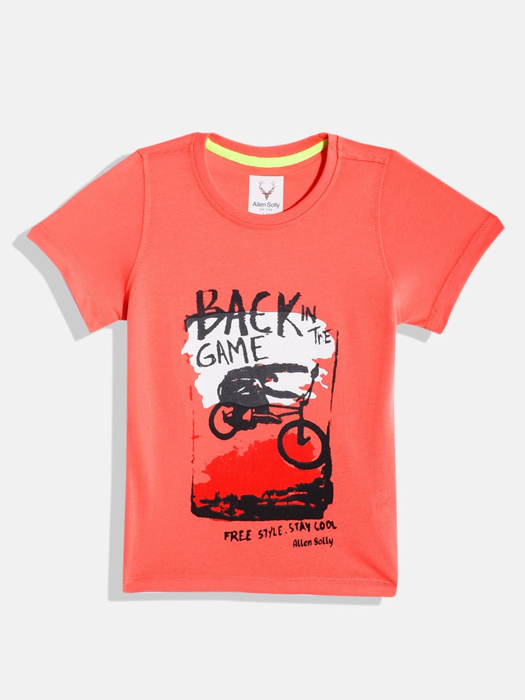 

Allen Solly Junior Boys Pure Cotton Graphic Printed T-shirt, Coral