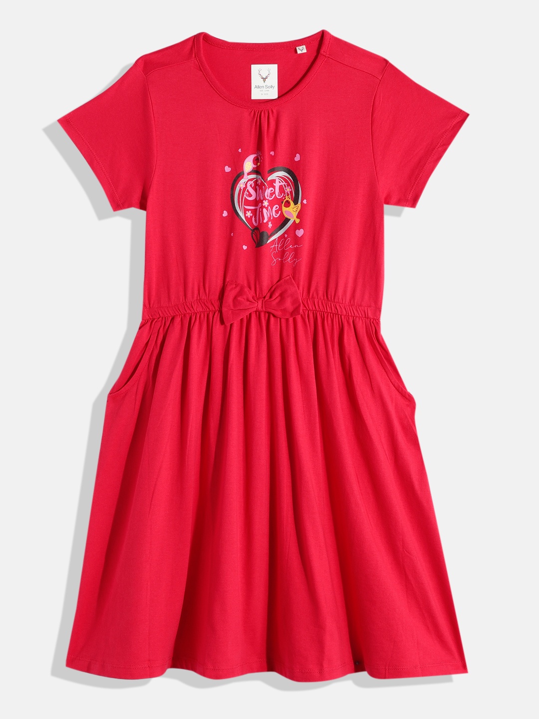 

Allen Solly Junior Girls Printed Pure Cotton Fit & Flare Dress, Red