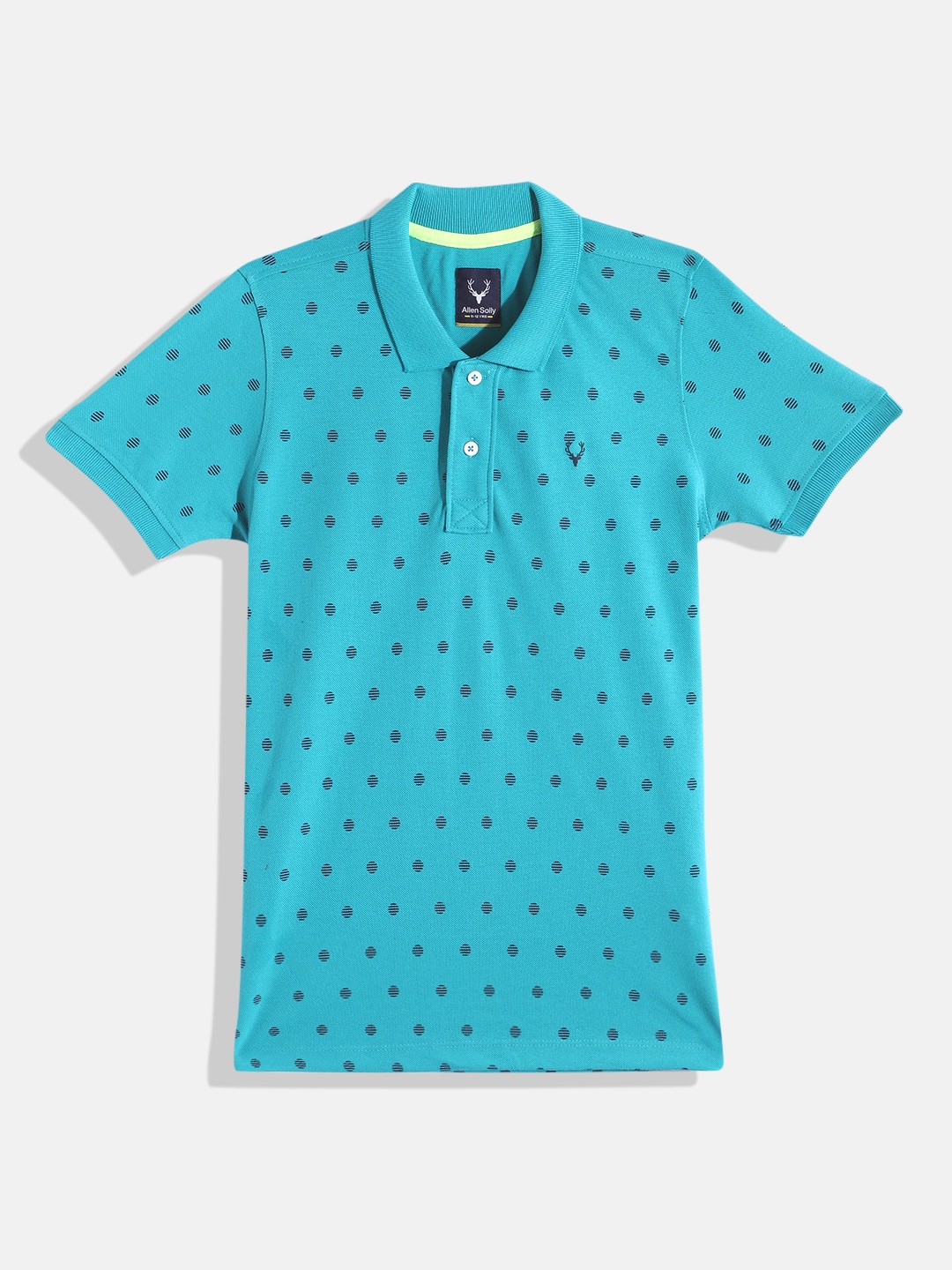 

Allen Solly Junior Boys Geometric Printed Polo Collar T-shirt, Turquoise blue