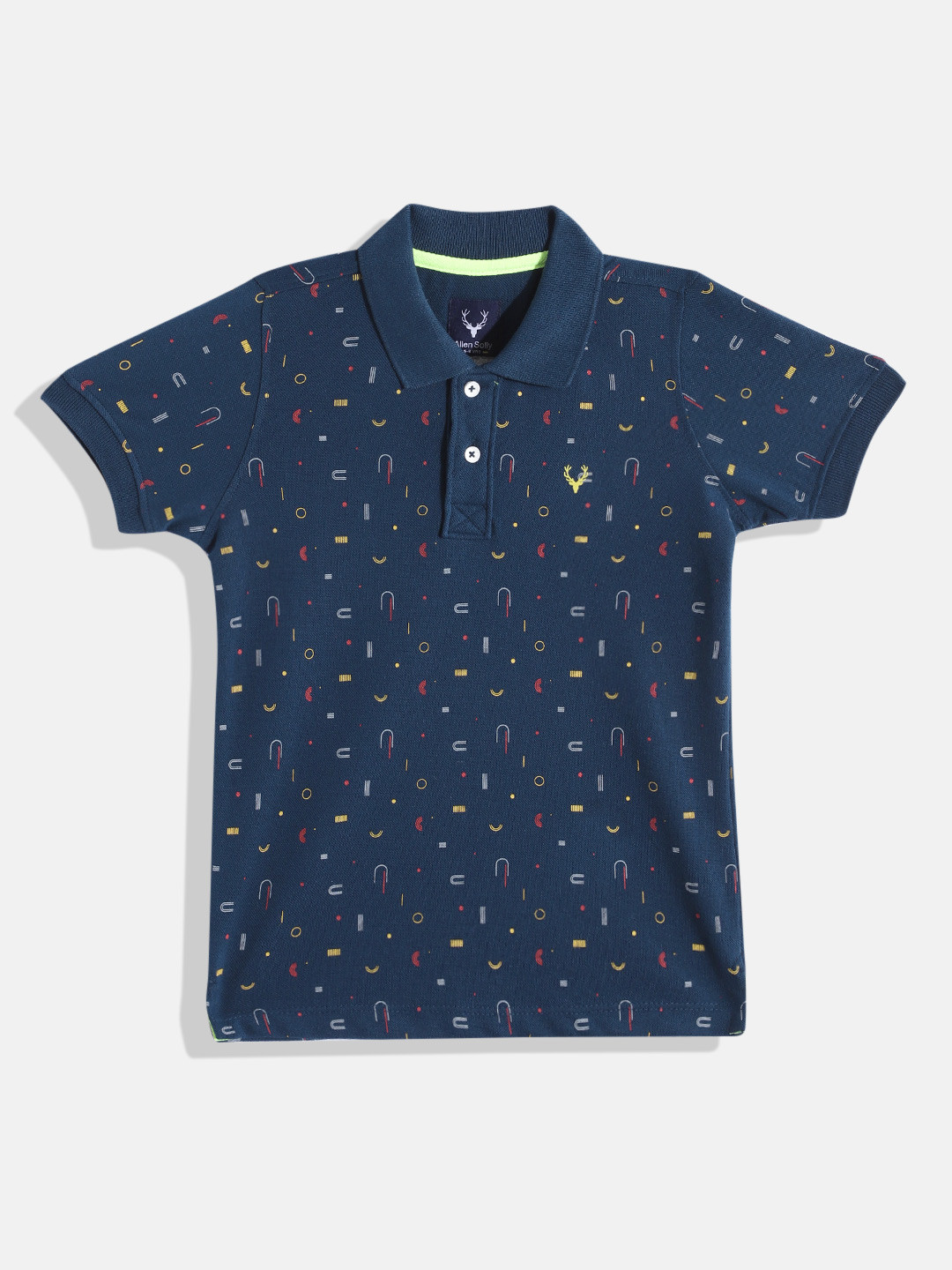 

Allen Solly Junior Boys Geometric Printed Polo Collar T-shirt, Navy blue