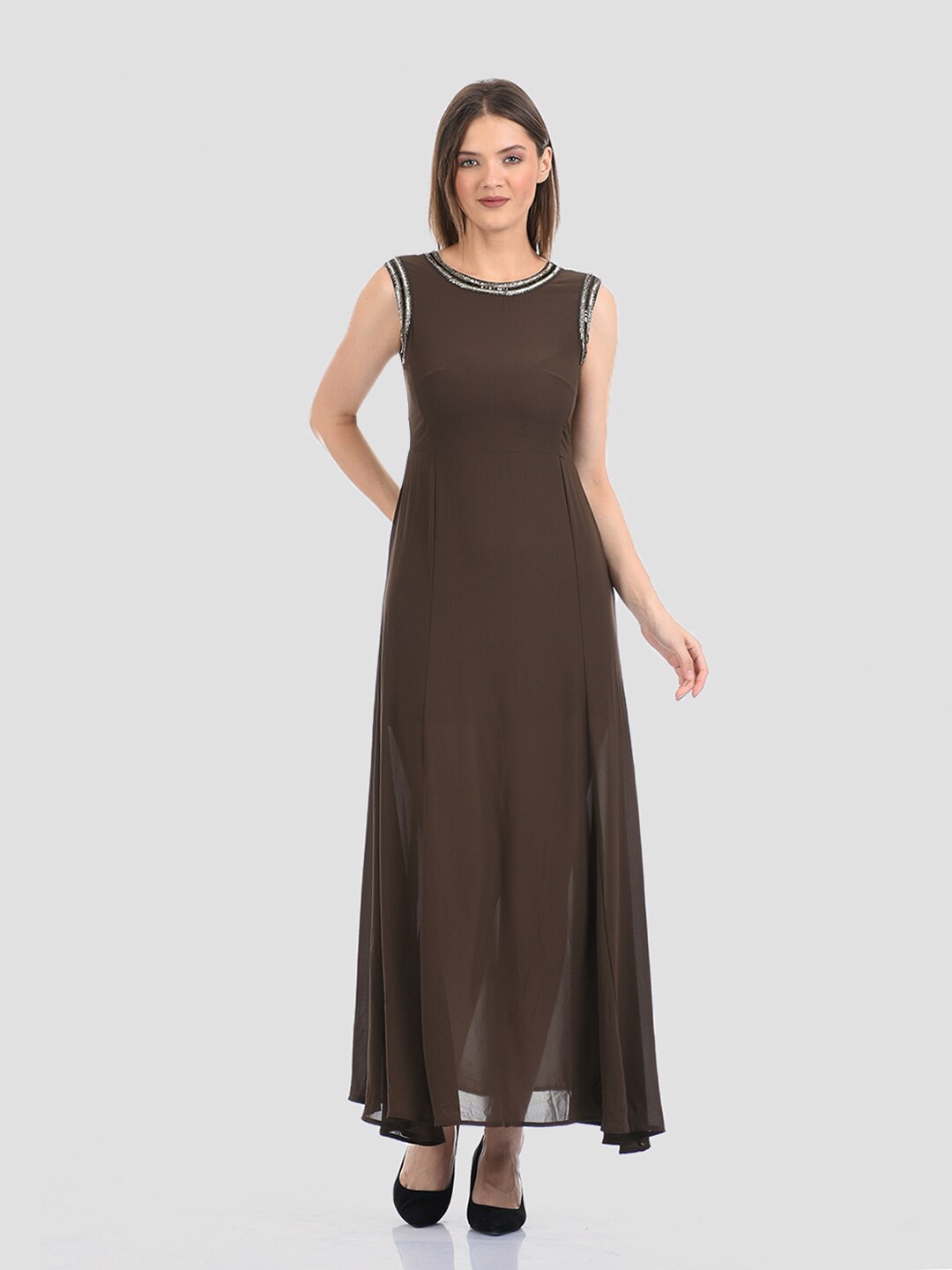 

Madame Coffee Brown Georgette Maxi Dress