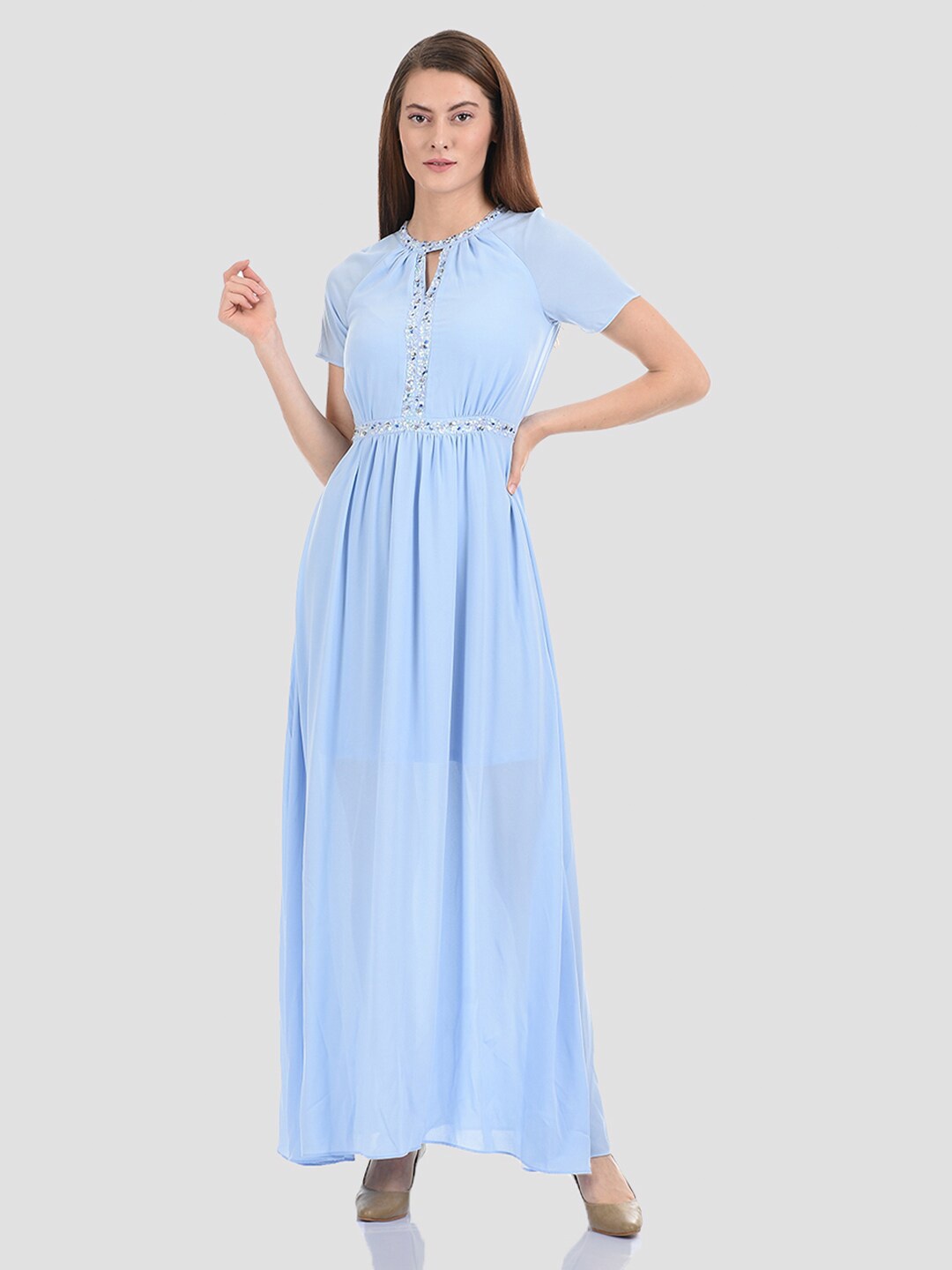 

Madame Blue Tie-Up Neck Maxi Dress