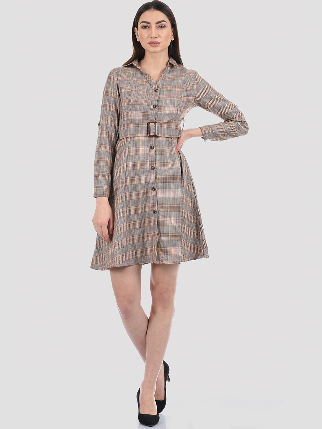 

Madame Brown Checked Shirt Dress
