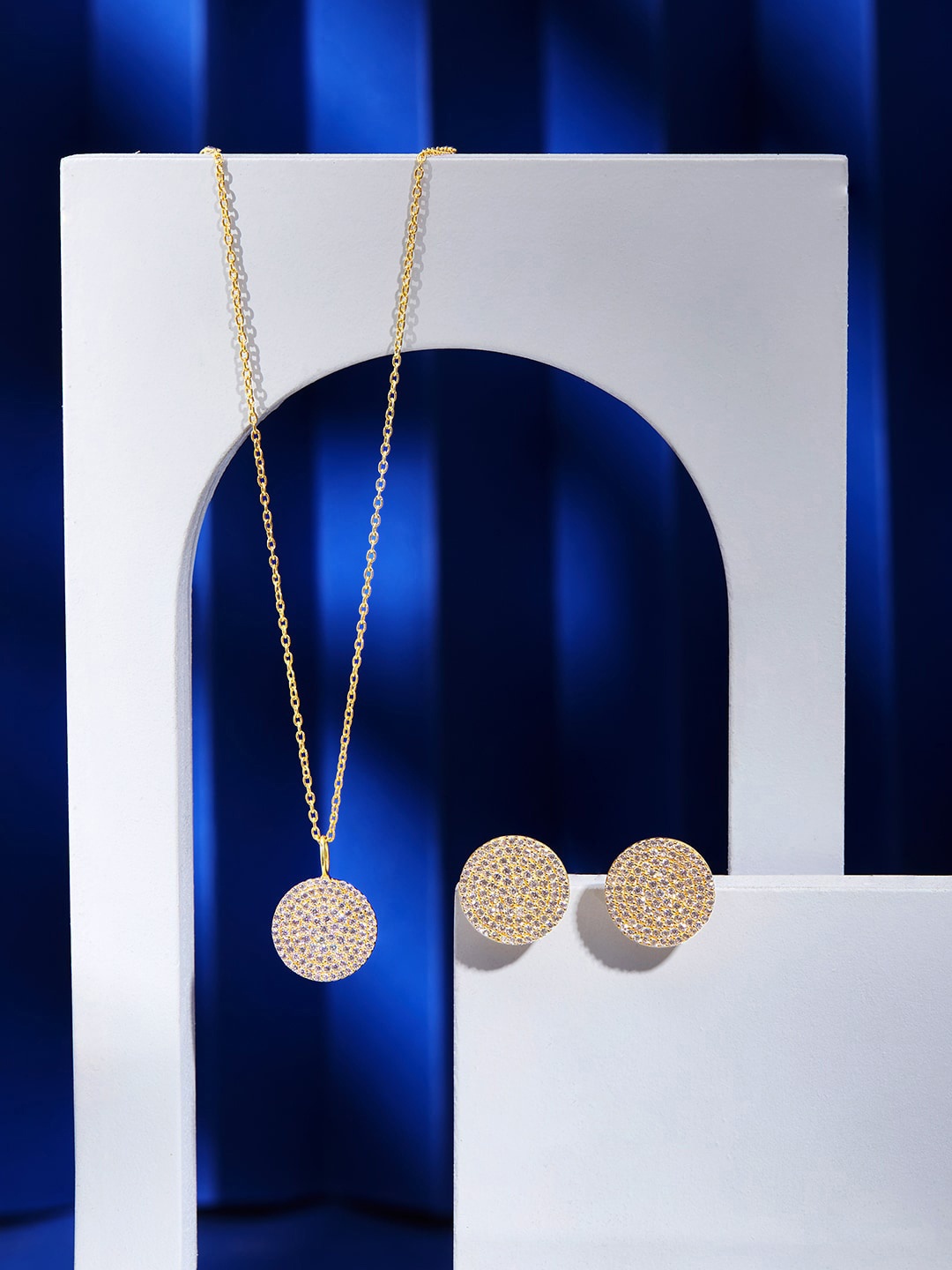 

Rubans 925 Sterling Silver Gold-Plated Shimmery Circles Of Life Pendant Necklace Set