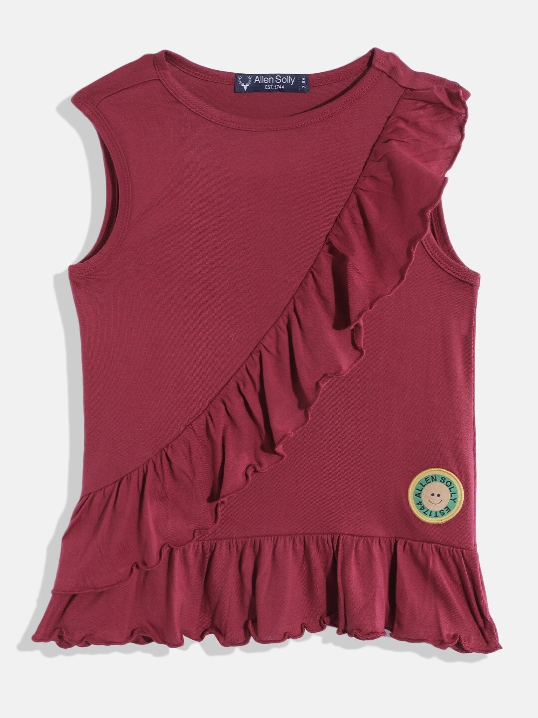 

Allen Solly Junior Girls Maroon Solid Ruffled Top