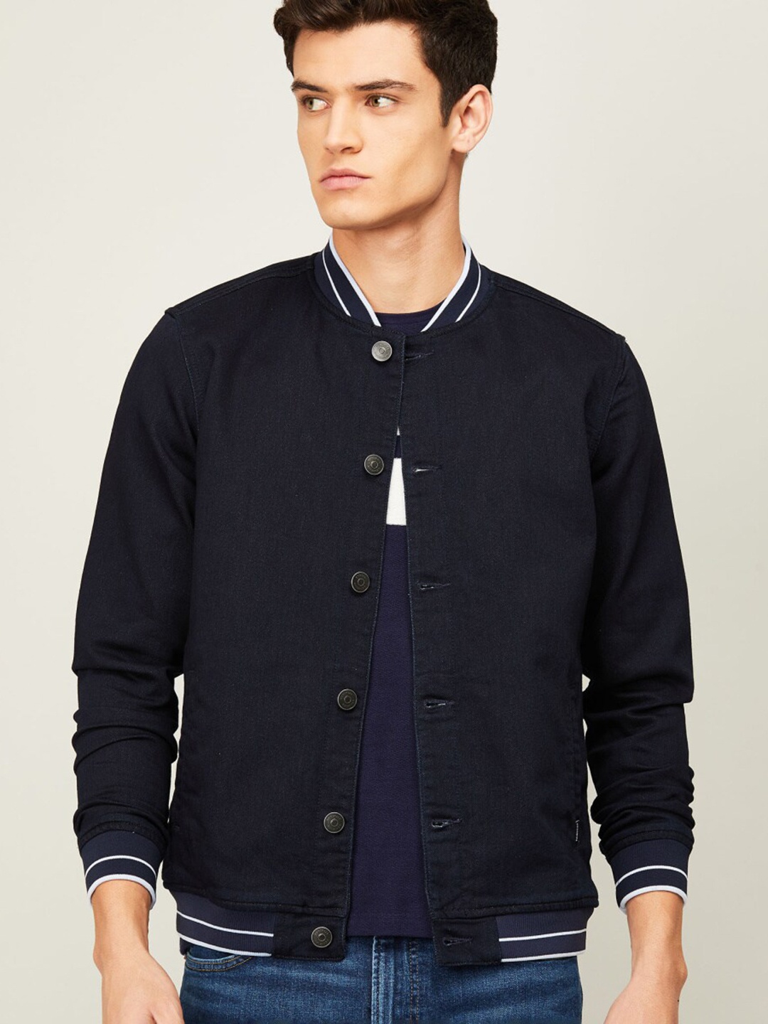 

Fame Forever by Lifestyle Men Blue Lightweight Bomber with Embroidered Jacket