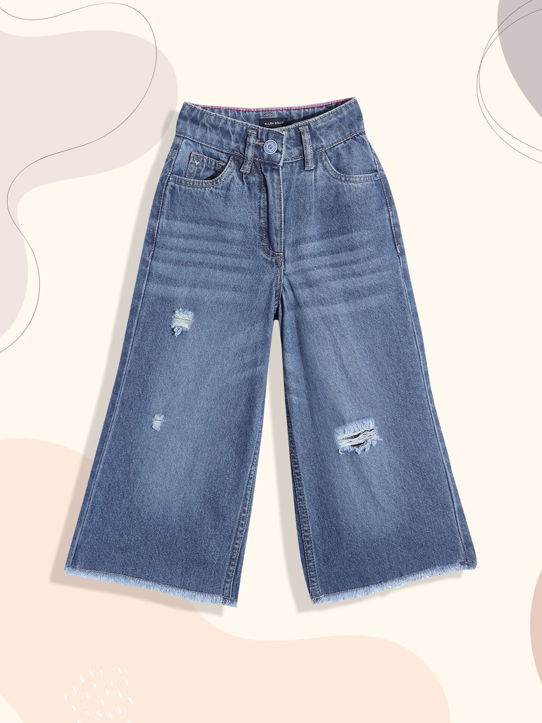 

Allen Solly Junior Girls Blue Wide Leg Low Distress Light Fade Cotton Jeans