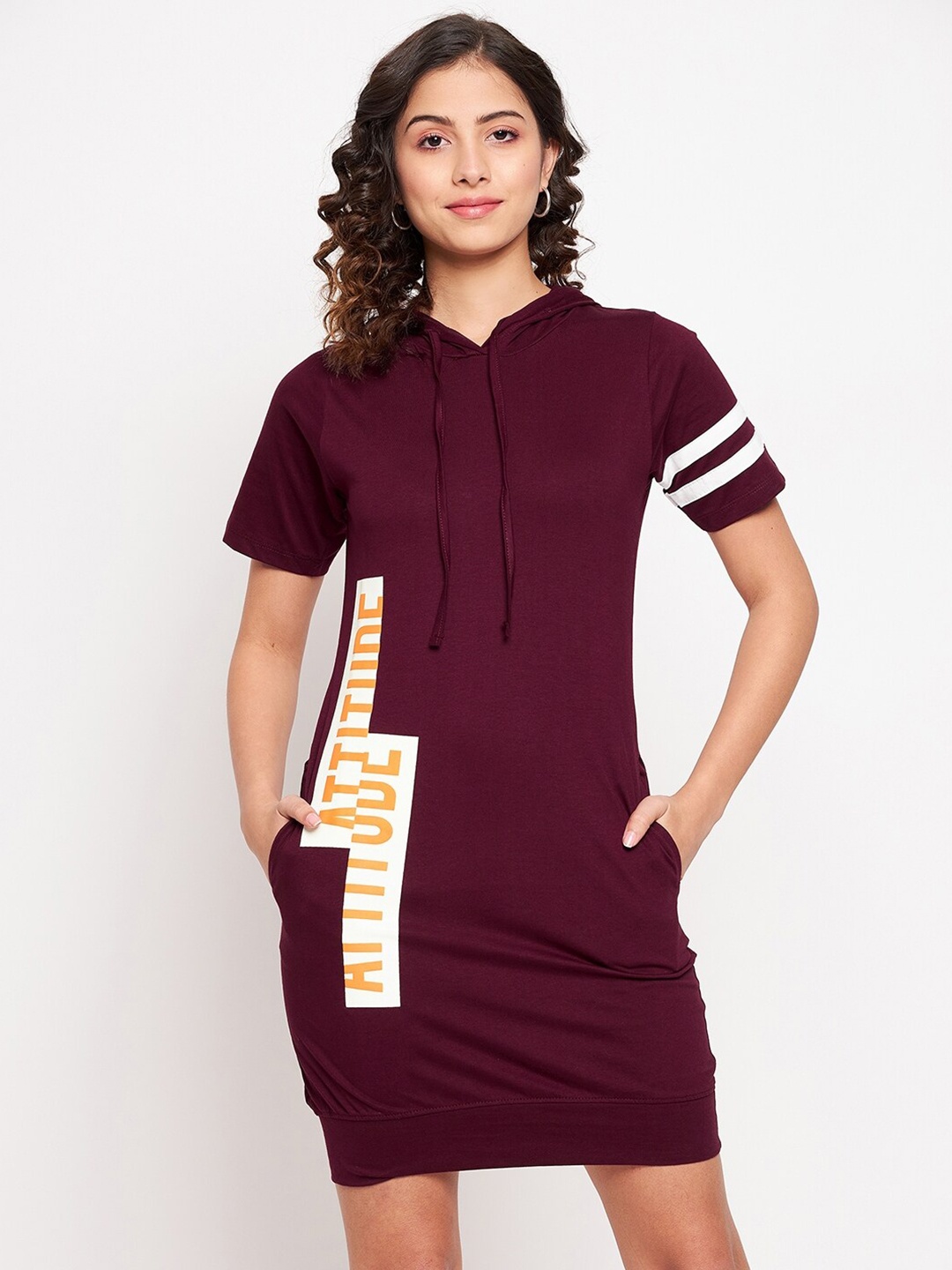 

JHANKHI Maroon Hooded Sweatshirt Dress