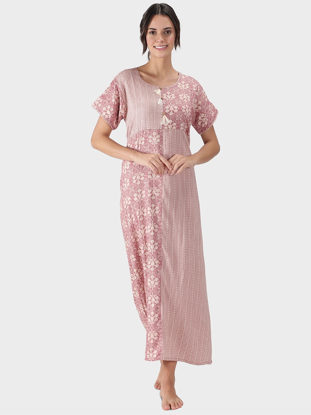 

NIGHTSPREE Pink Printed Maxi Nightdress