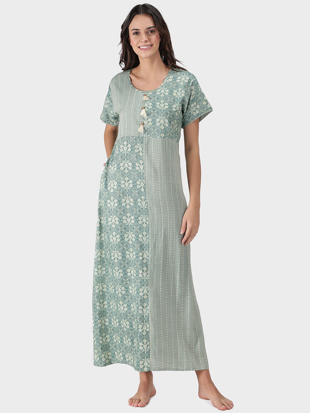 

NIGHTSPREE Blue Printed Maxi Nightdress