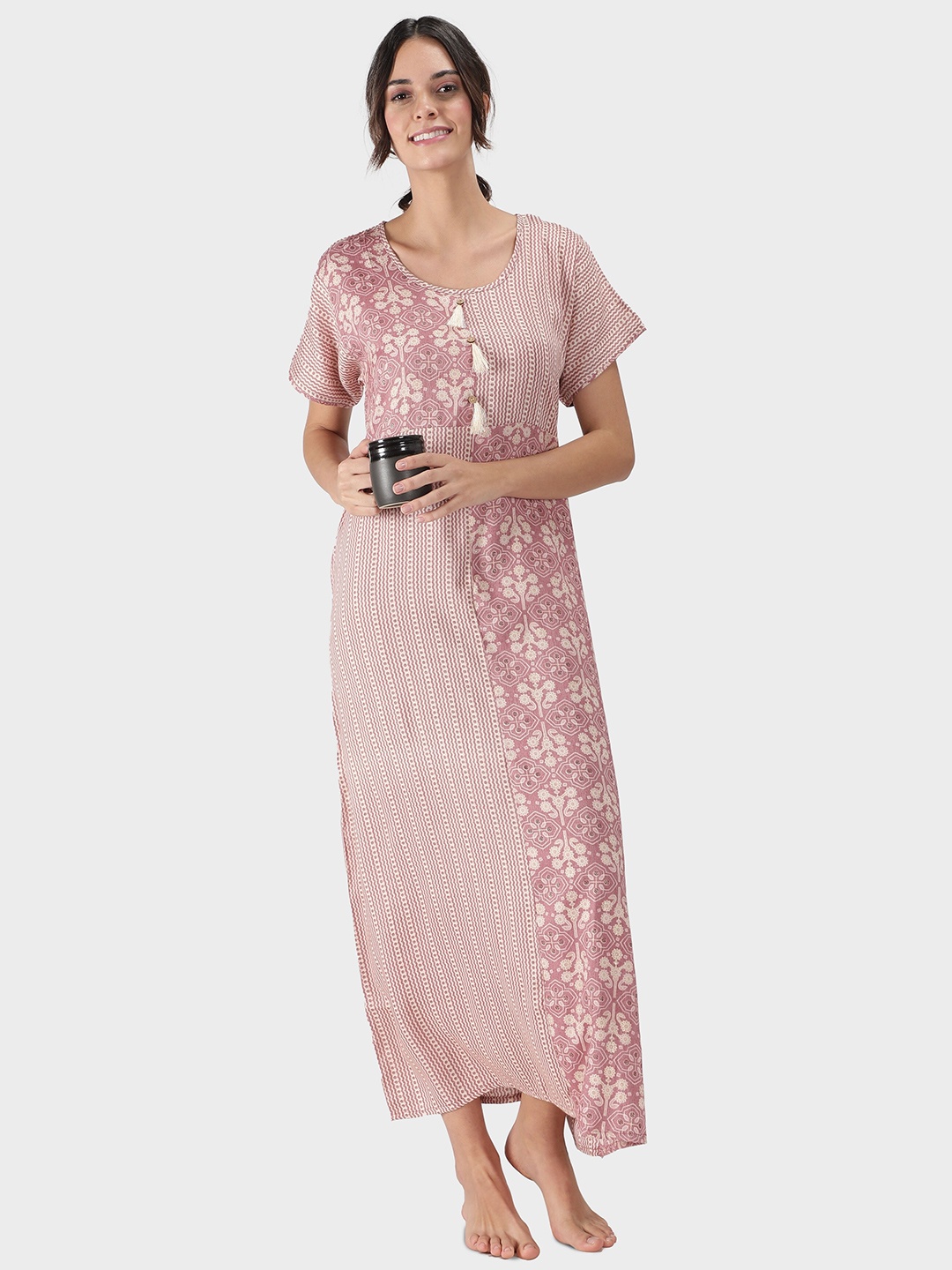 

NIGHTSPREE Pink Printed Maxi Nightdress