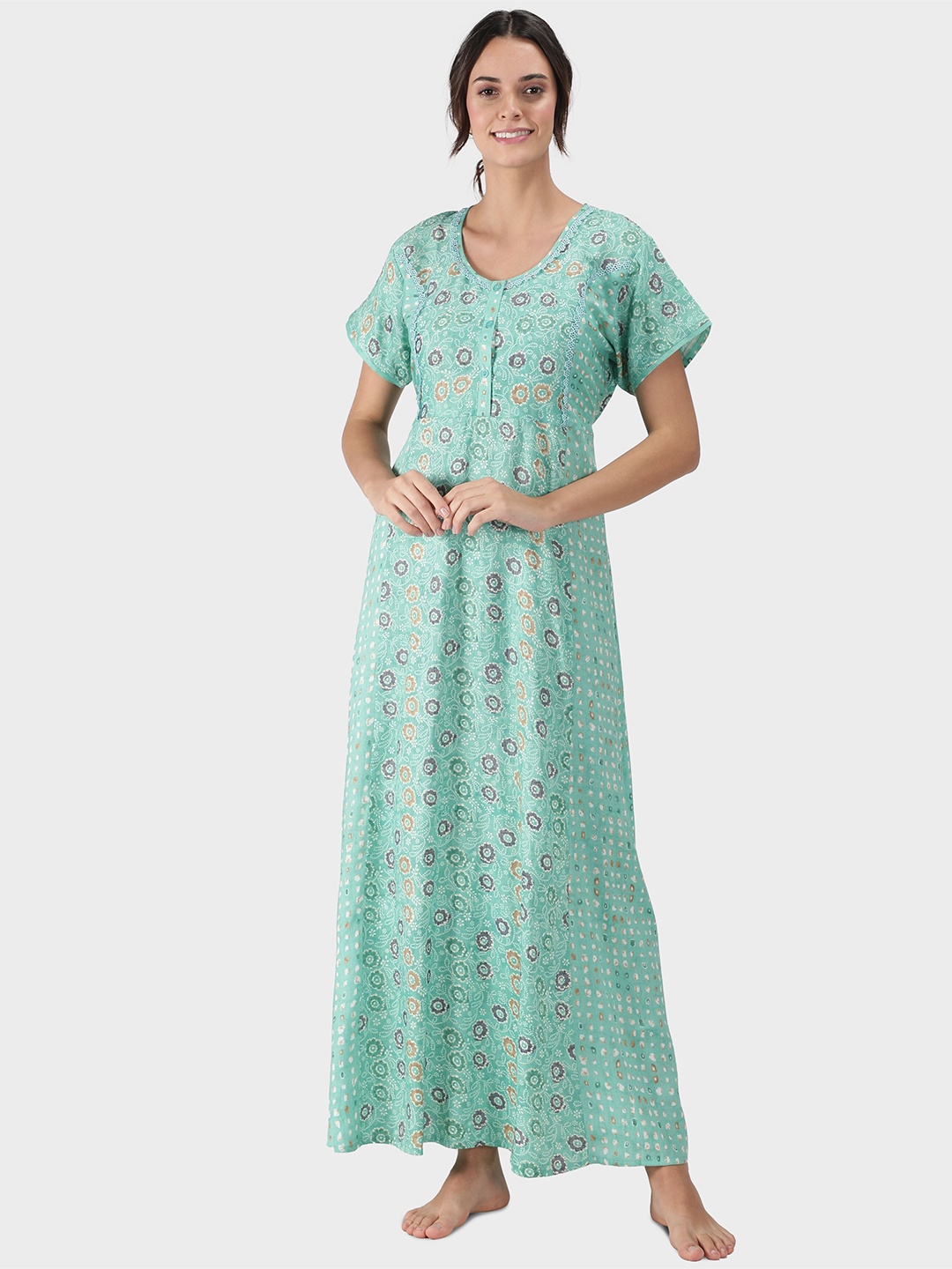 

NIGHTSPREE Blue Printed Maxi Nightdress