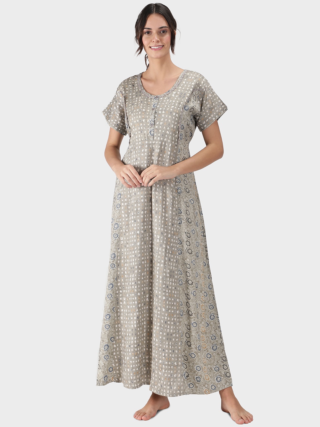 

NIGHTSPREE Grey Printed Maxi Nightdress