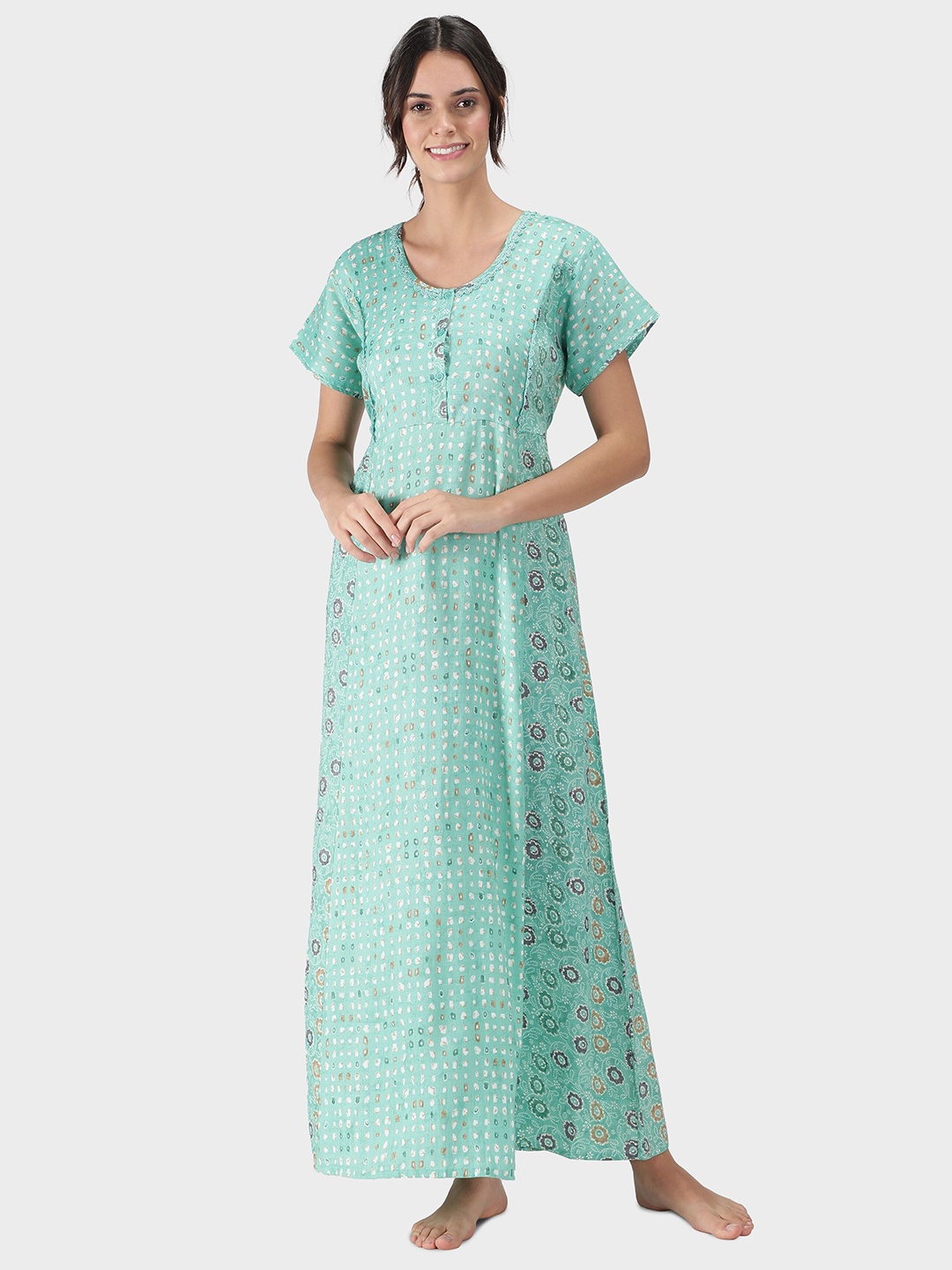 

NIGHTSPREE Blue Printed Maxi Nightdress