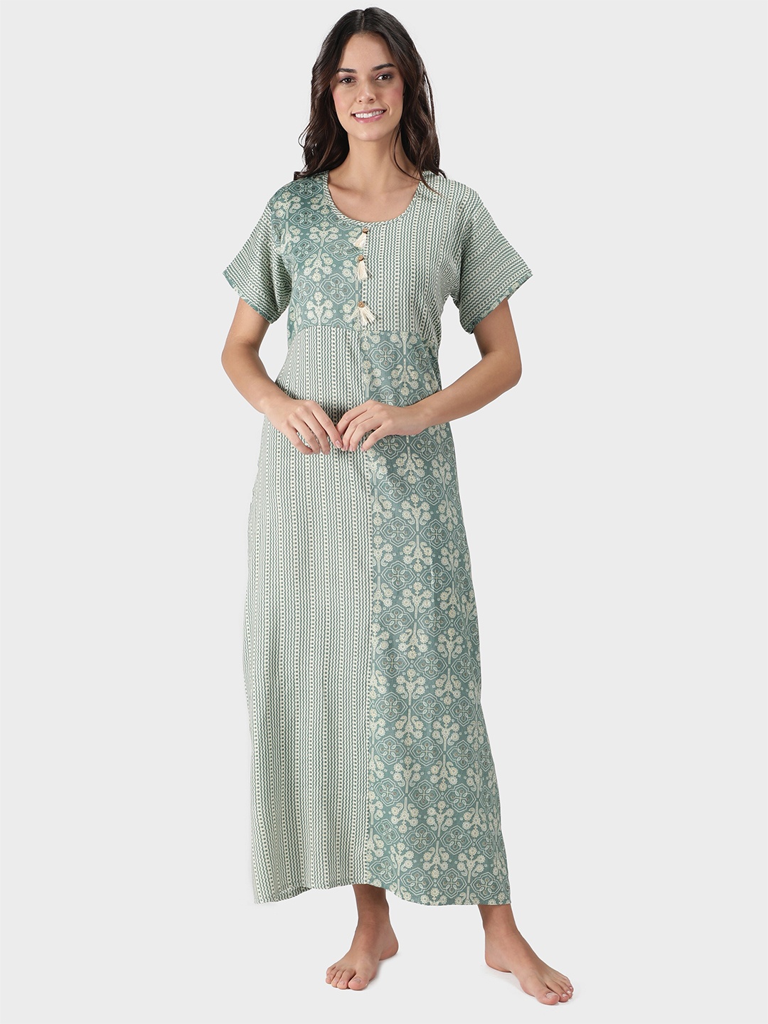 

NIGHTSPREE Blue Printed Maxi Nightdress