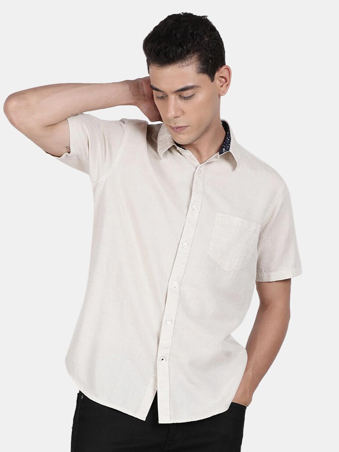 

t-base Men Grey Standard Casual Shirt