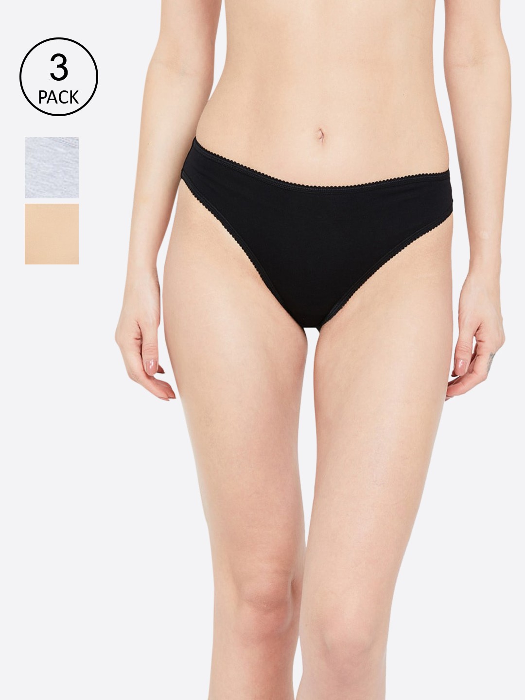 

Ginger by Lifestyle Women Pack Of 3 Solid Cotton Basic Briefs, Black