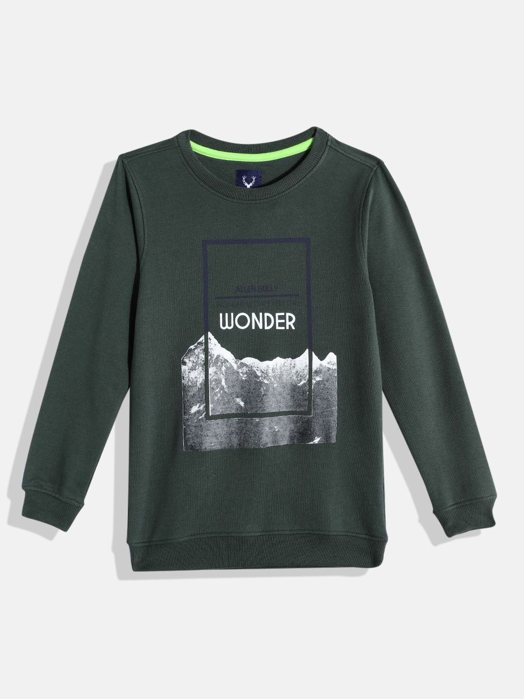 

Allen Solly Junior Boys Olive Green Graphic Print Round Neck Sweatshirt