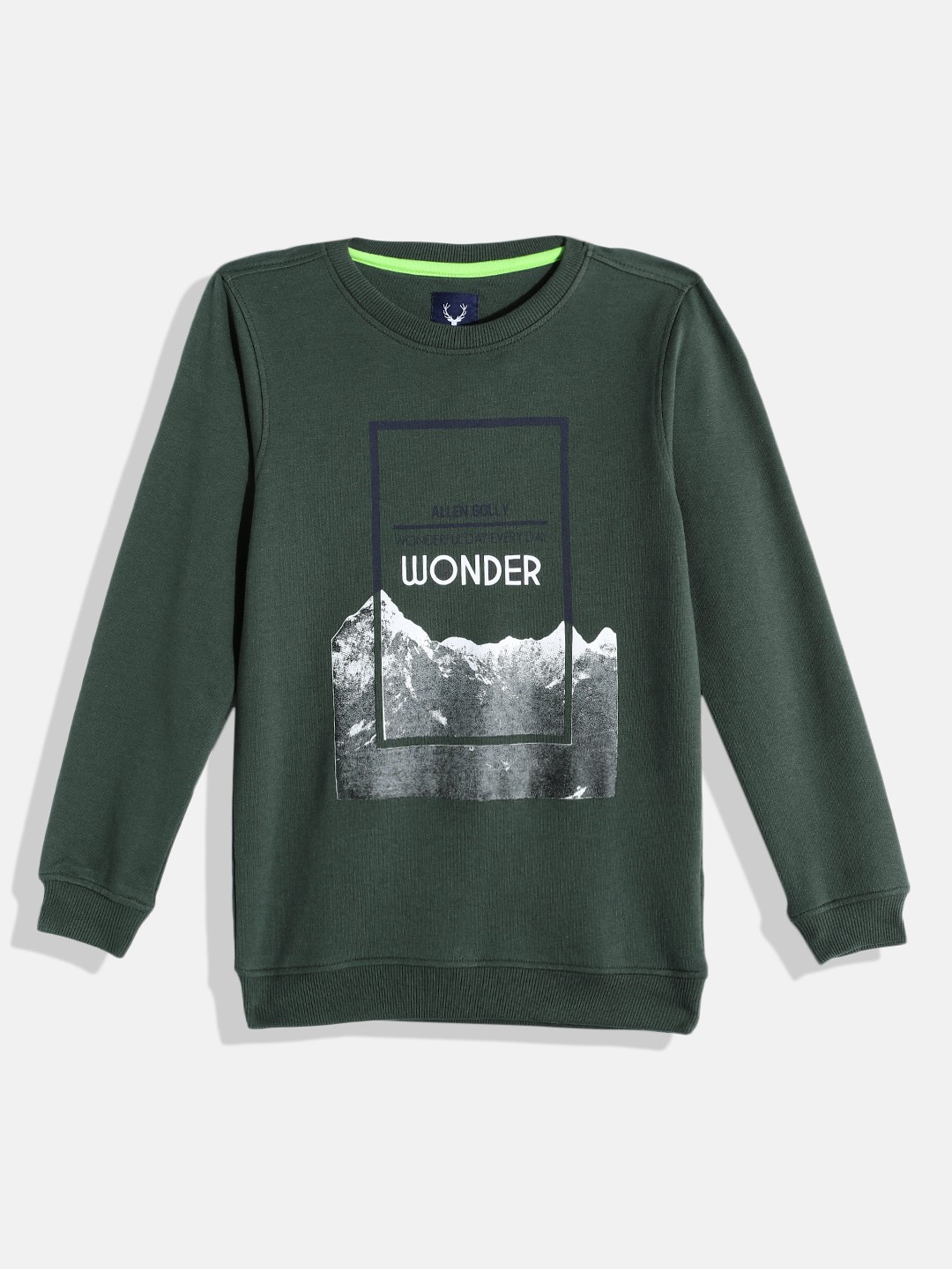 

Allen Solly Junior Boys Olive Green Graphic Print Round Neck Sweatshirt