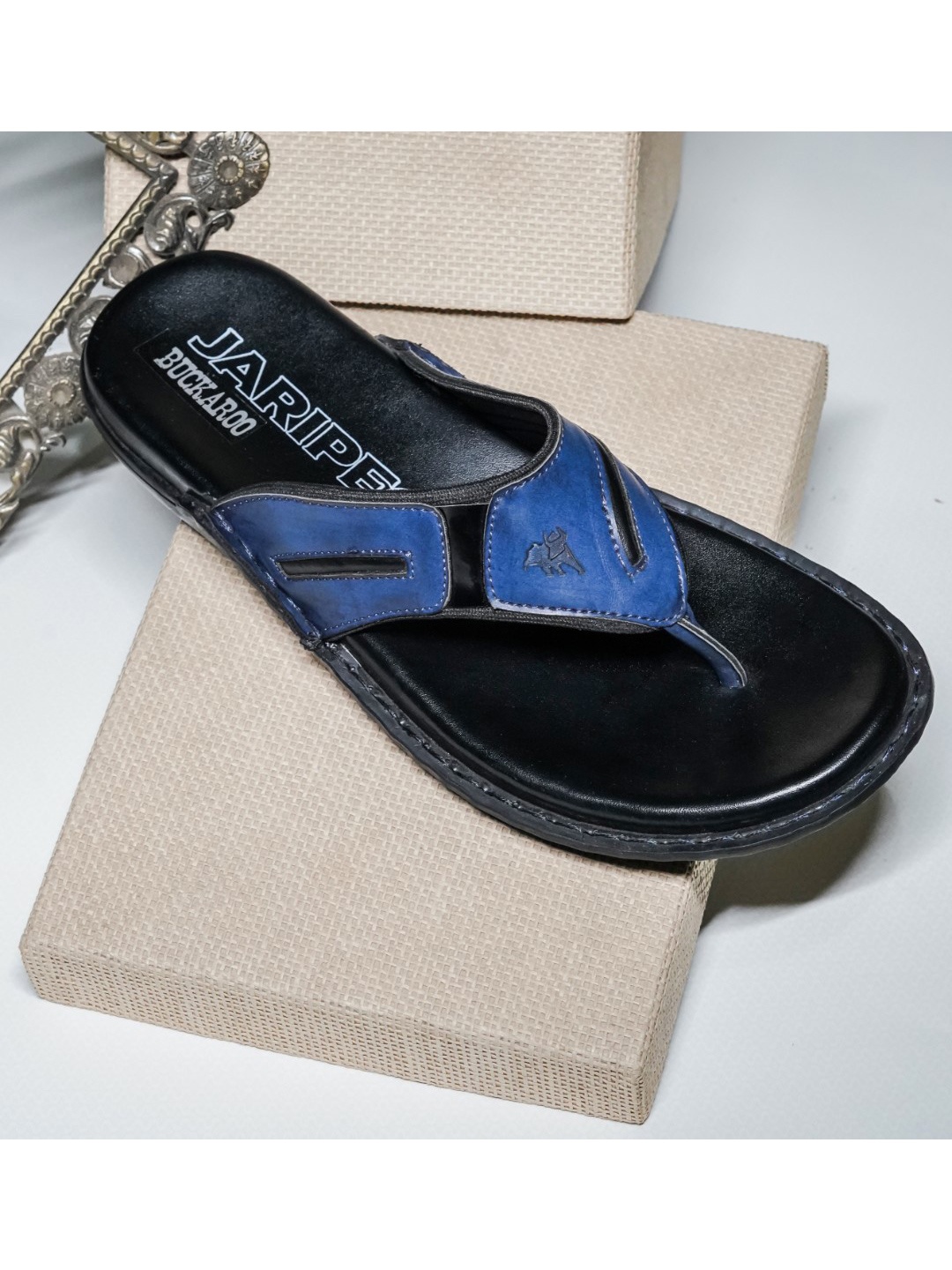 

Buckaroo Men Navy Blue & Black Striped Vegan Leather Comfort Sandals