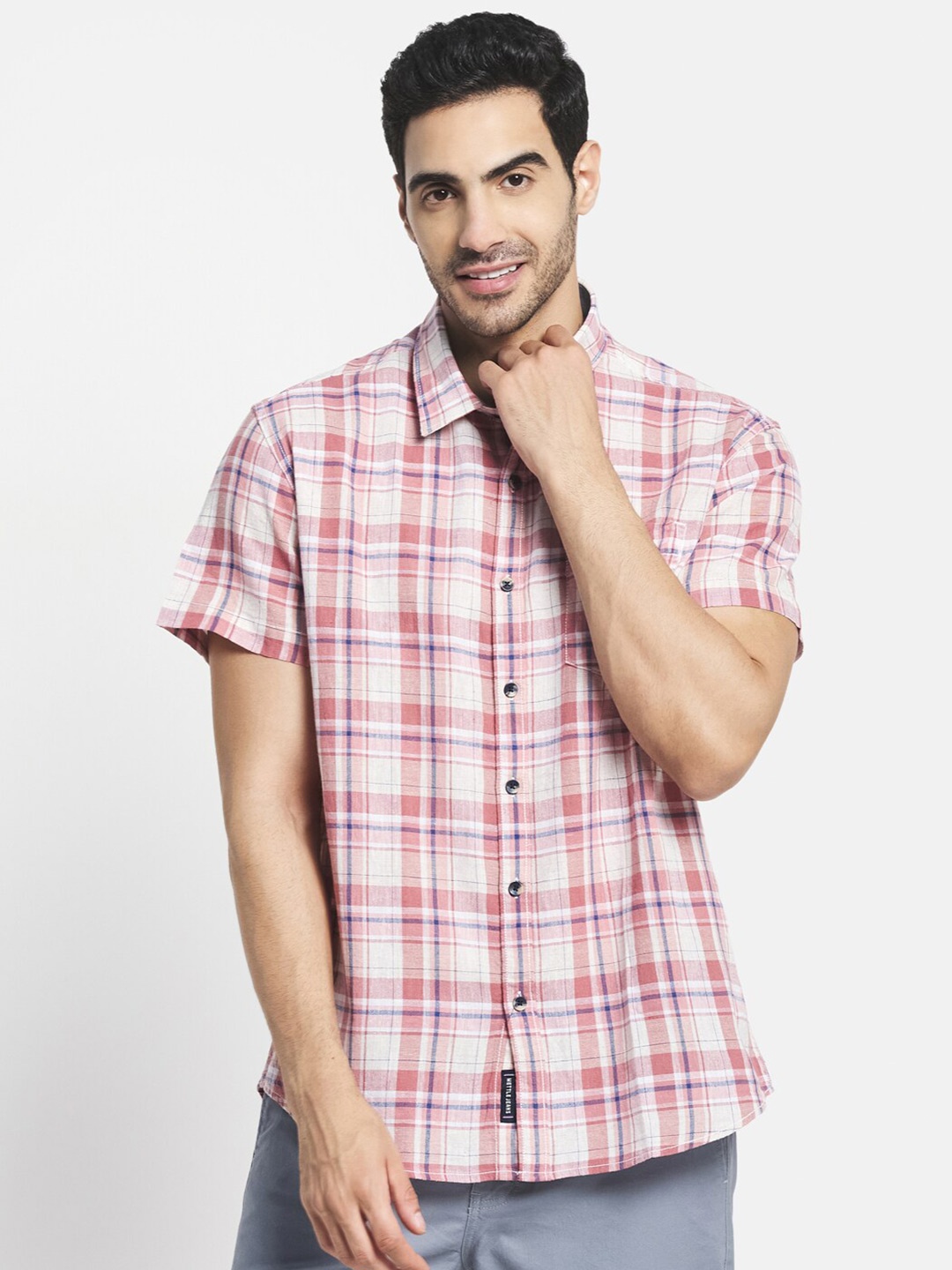 

METTLE Men Red Tartan Checks Checked Casual Shirt