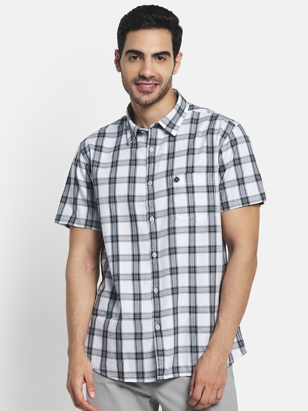 

METTLE Men White Tartan Checks Checked Casual Shirt