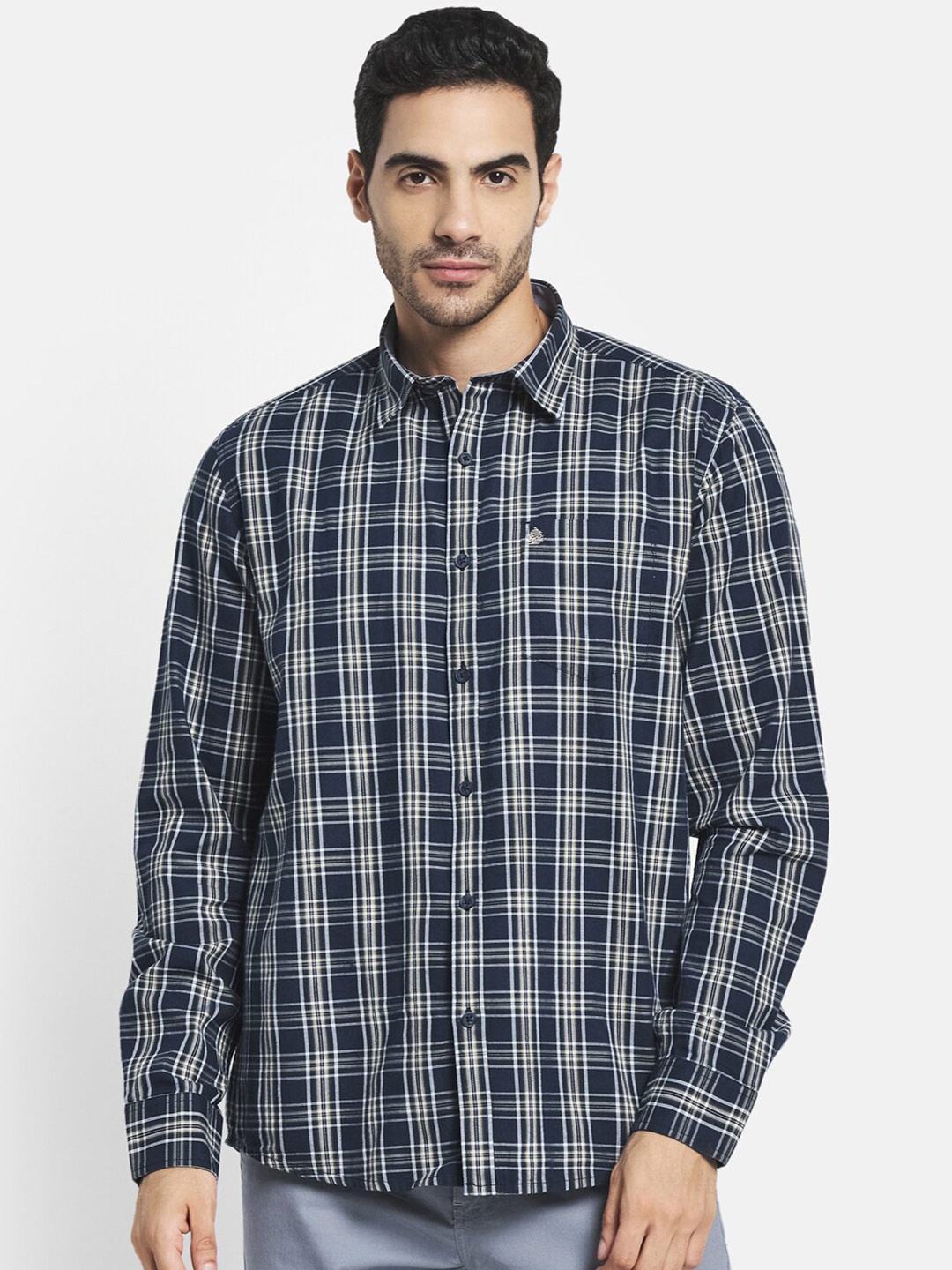 

METTLE Men Blue Tartan Checks Checked Casual Shirt