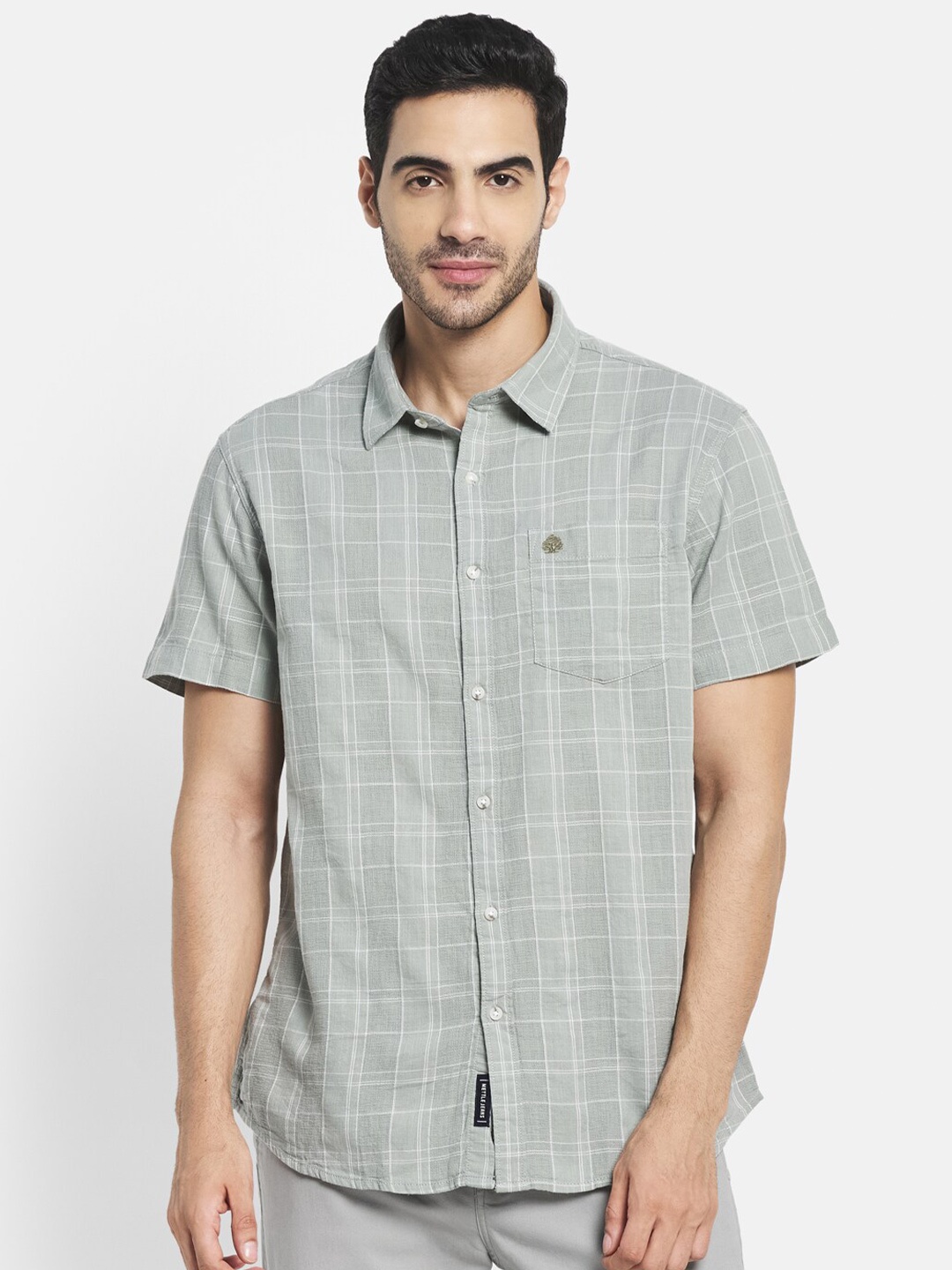

METTLE Men Olive Green Checked Casual Shirt