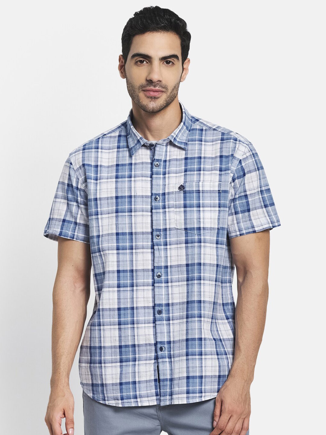 

METTLE Men Blue Tartan Checks Checked Casual Shirt