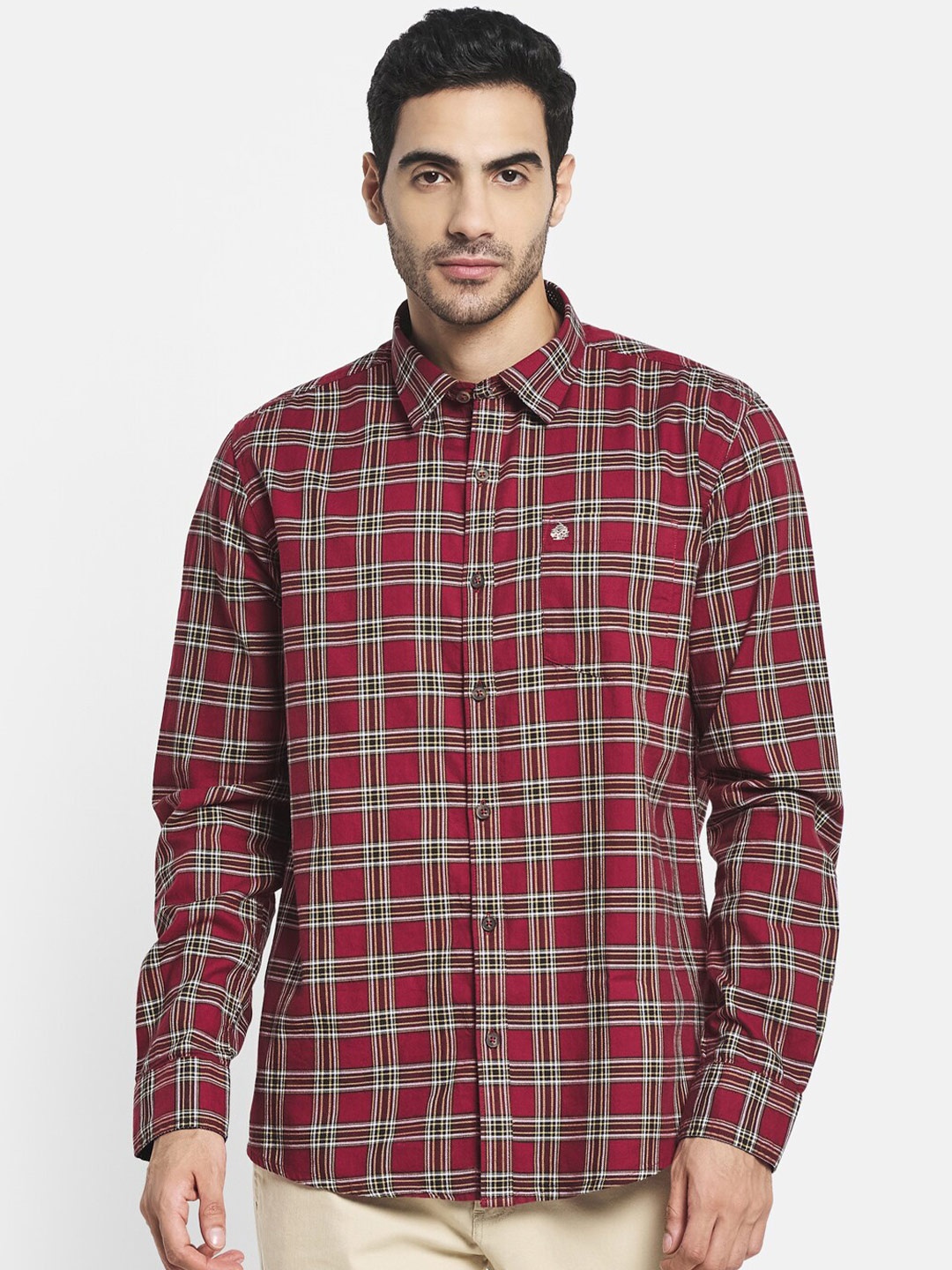 

METTLE Men Maroon Tartan Checks Checked Casual Shirt