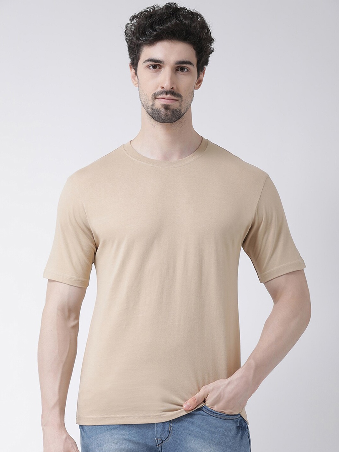 

Friskers Men Beige Raw Edge T-shirt