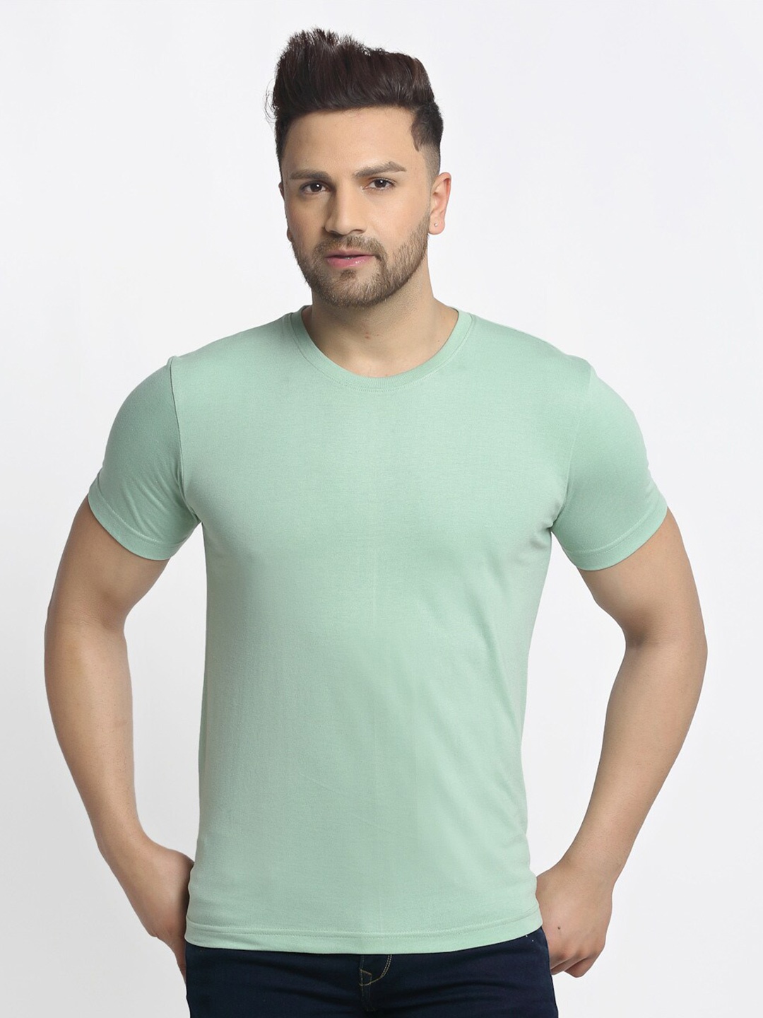 

Friskers Men Green Raw Edge T-shirt