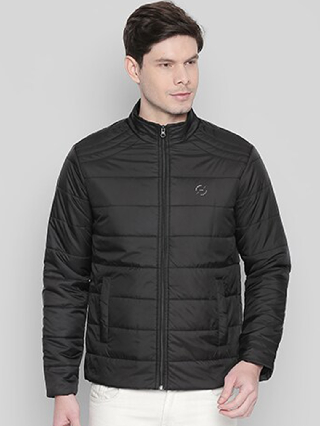 

Status Quo Men Black ink Geometric Striped Lightweight Crop Puffer Jacket