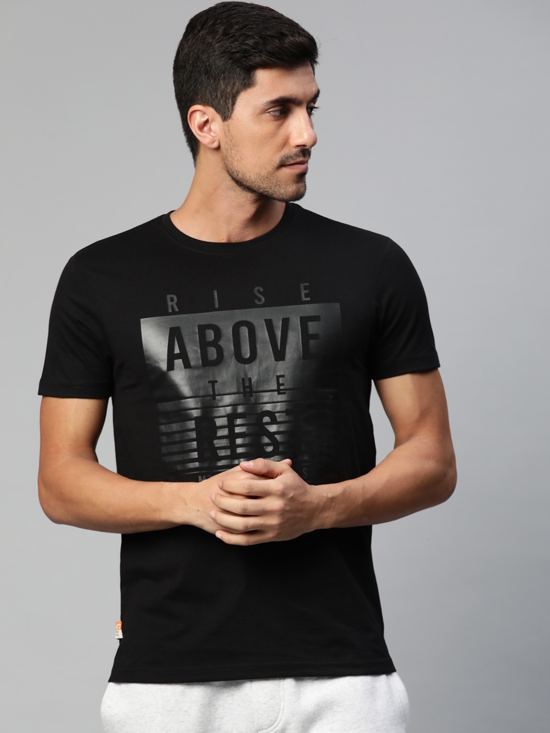 

M7 by Metronaut Men Black & Silver-Toned Typography Printed T-shirt