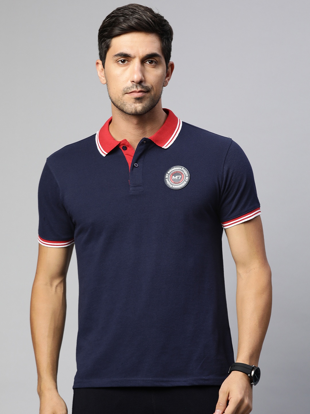 

M7 by Metronaut Men Navy Blue Polo Collar Applique T-shirt